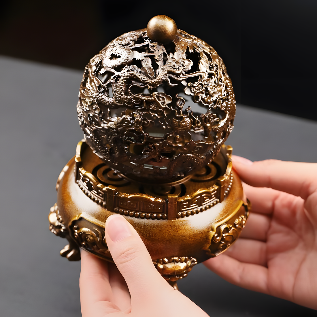 Zensoullab “Dragon’s Fortune Incense Burner” – Brass Gilded Carving for Meditation & Mindful Living