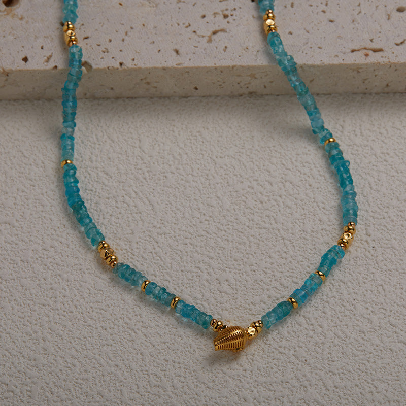 Zensoullab Original Design S925 Sterling Silver Natural Apatite Colored Gems Necklace Women's Trendy Handmade Beaded Silver Temperament Clavicle Chain