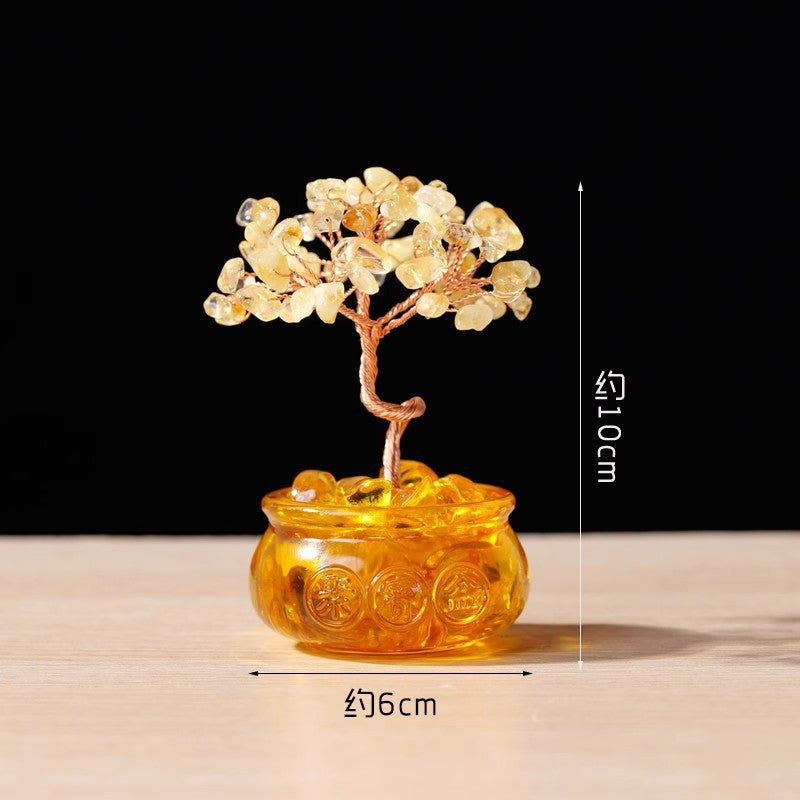 zensoullab Natural Yellow Crystal Money Tree Ornament Amethyst Wealth-Attracting Treasure Bowl Office Desk Decoration