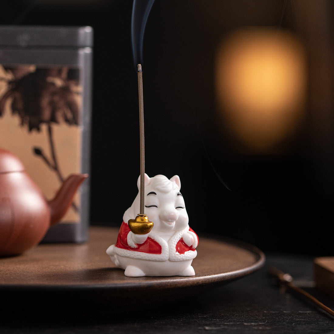 zensoullab Creative Ceramic Little Fortune Horse Incense Burner Cute Incense Holder Incense Stand Incense Tray Year of the Horse Mascot Aromatherapy Burner Incense Ceremony Ornament