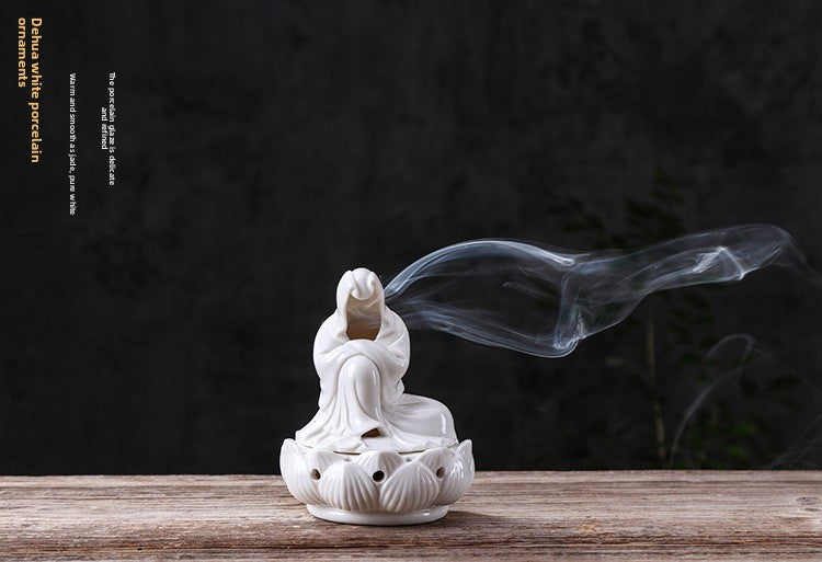 zensoullab Creative Ceramic Phaseless Buddha Figure Incense Burner Tea Ceremony Accessories Indoor Agarwood Home Zen Incense Holder Decoration