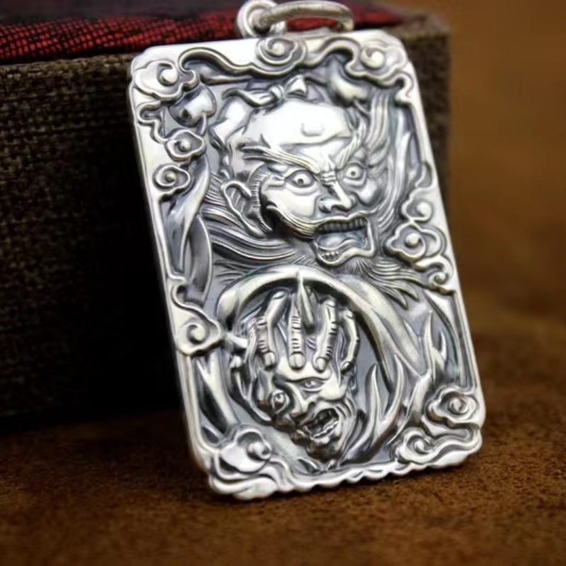 zensoullab Thai Silver Pendant Men's Six-Word Mantra Men's Dominant Pendant Necklace Zhongkui Buddha Statue Pendant Amulet Jewelry