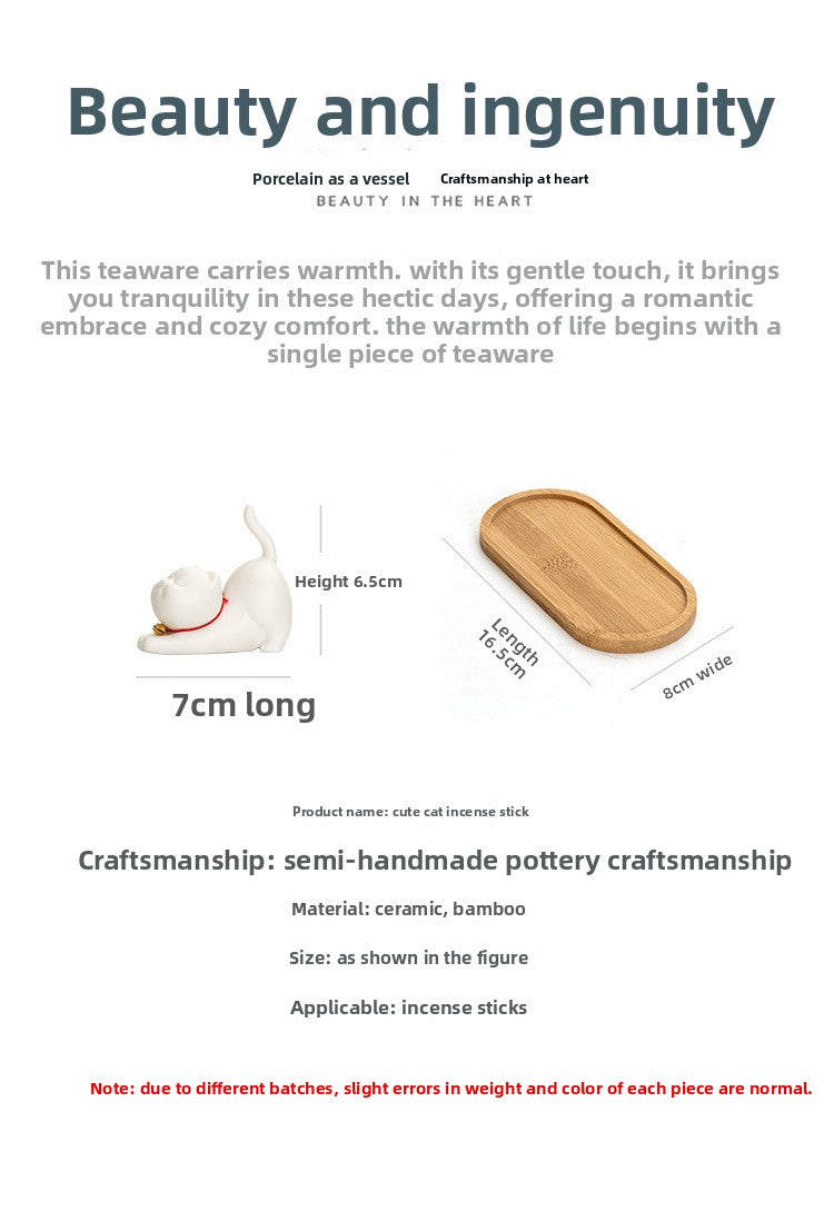 zensoullab Cute Forbidden City Kitten Ceramic Incense Holder Aromatherapy Burner Ornament Soft Healing Tea Table Tea Pet Indoor Incense Burner