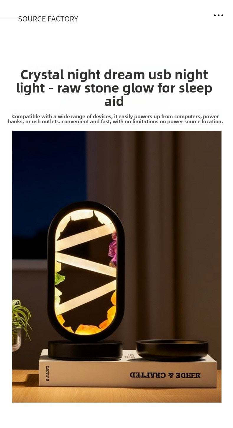 zensoullab Natural Crystal Lamp Pink Crystal Gypsum Raw Stone Night Light Bedroom USB Bedside Festival Atmosphere Lamp