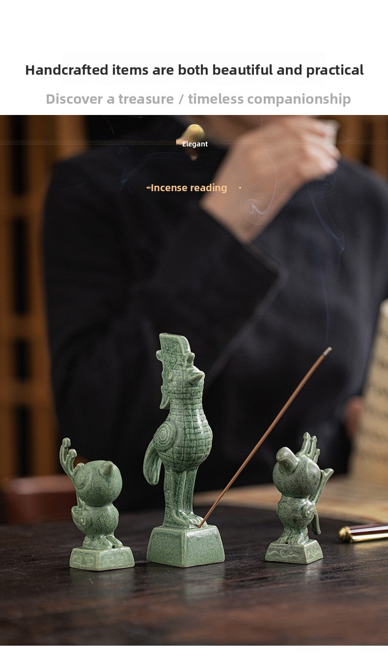 zensoullab Cultural and Creative Handicraft Ceramic Sanxingdui Sun Bird Incense Burner Incense Holder Incense Stick Holder Incense Ceremony Ornament Creative Gift Aromatherapy Burner