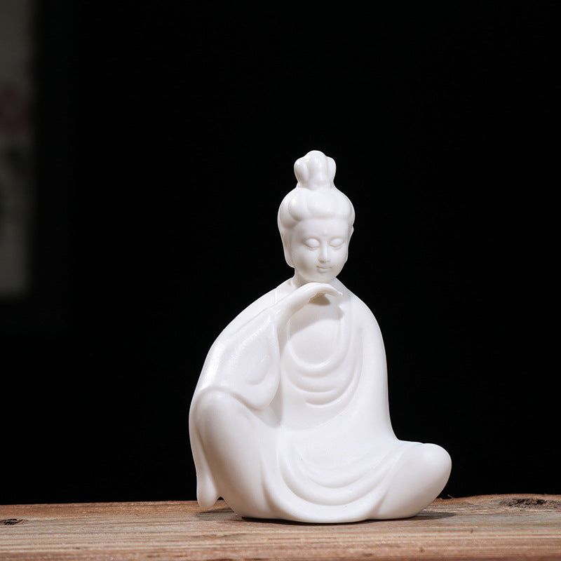zensoullab Ceramic Western Three Saints Buddha Statue Ornament for Home Living Room Shakyamuni Buddha Guanyin Bodhisattva Ksitigarbha Entrance Decoration