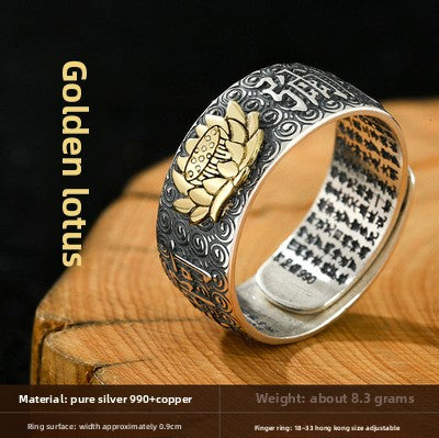 Zensoullab Vintage Thai Silver Zodiac Ring Birth Buddha Heart Sutra Opening Adjustable Men and Women Eight Patron Saints Ring