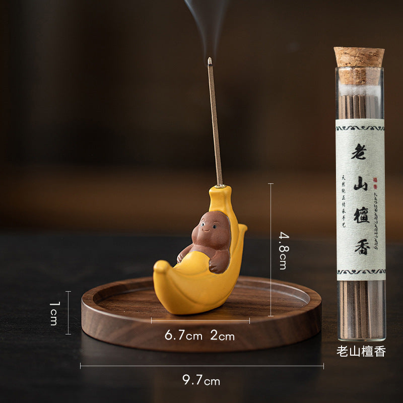 zensoullab Ceramic Banana Incense Burner for Home Use, Indoor Incense Holder, Zen Tea Ceremony Aromatherapy Burner