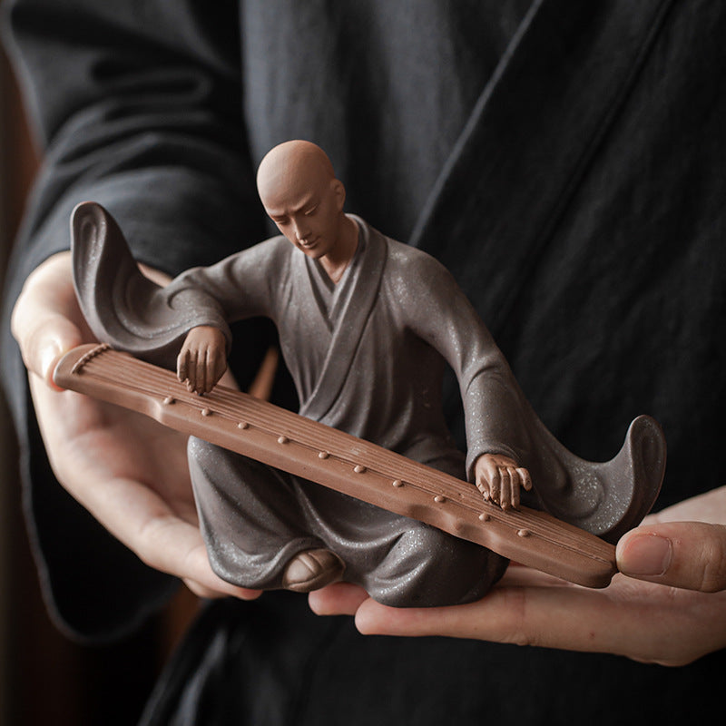 zensoullab Zen Style Chinese Living Room Purple Clay Little Monk Creative Ornament Ceramic Figure Study Entrance Hall Display Shelf Fish Tank Decoration