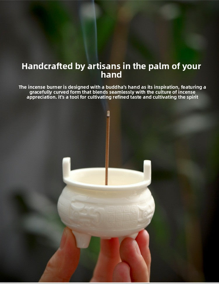 zensoullab Chinese Style Mini Ceramic Incense Burner Tea Room Home Worship Three-legged Incense Burner Portable Incense Holder Incense Ceremony Zen Small Ornament