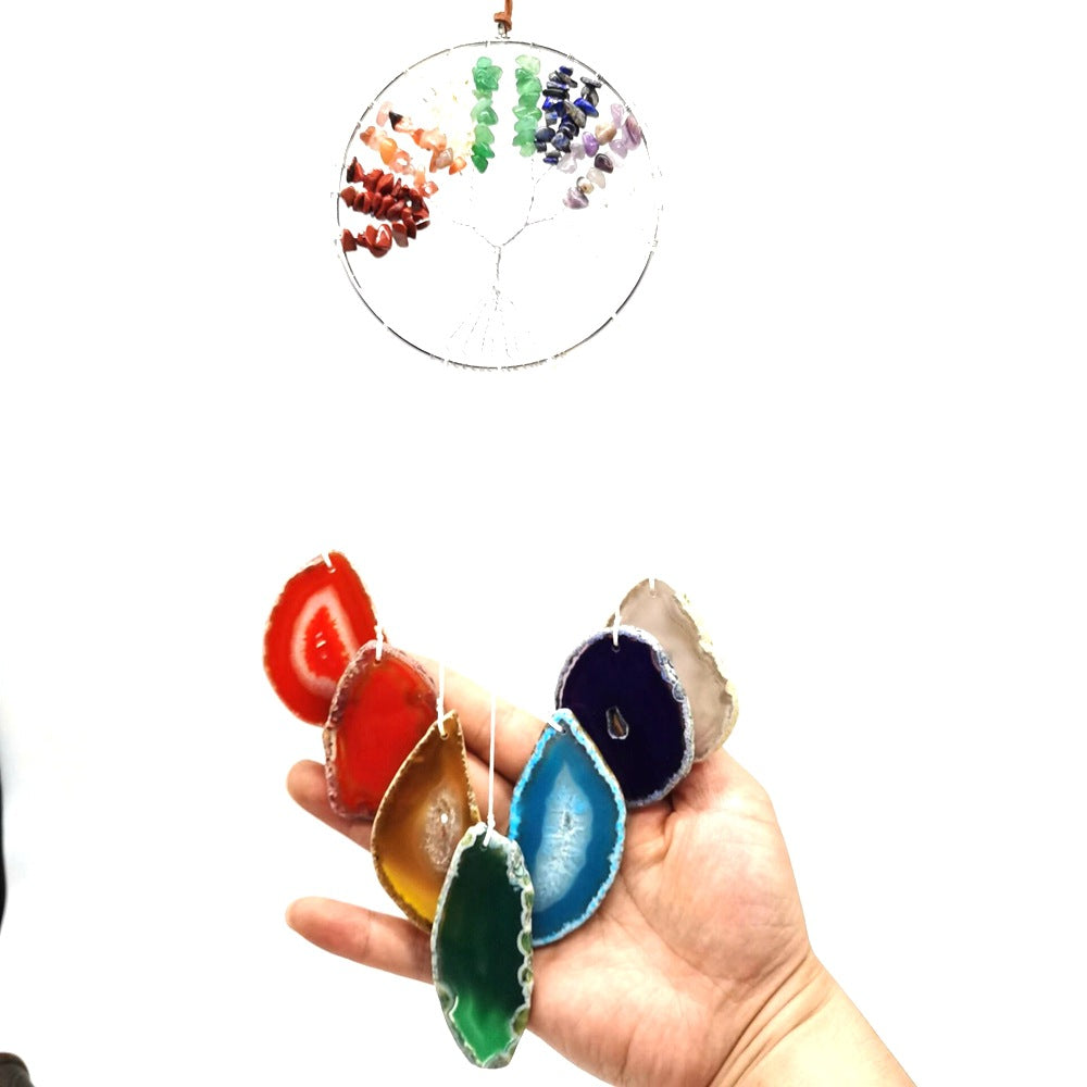 zensoullab Handmade Wrapped Natural Crushed Stone Tree of Life Agate Slice Hanging Ornament Garden Decoration Curtain Pendant