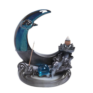 zensoullab Ceramic Backflow Sandalwood Incense Burner Home Zen Ornament Creative Moon Lotus Leaf Ornament Craft Decoration