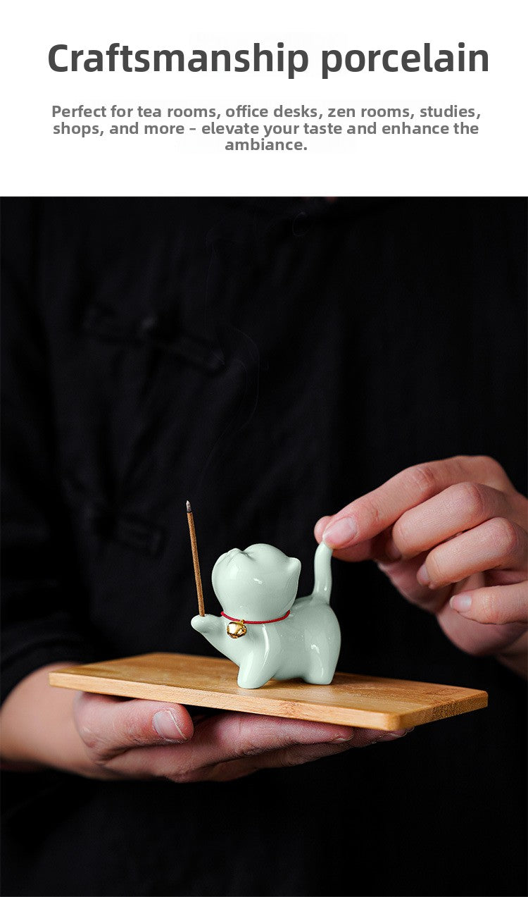 zensoullab Cute Forbidden City Kitten Ceramic Incense Holder Aromatherapy Burner Ornament Soft Healing Tea Table Tea Pet Indoor Incense Burner