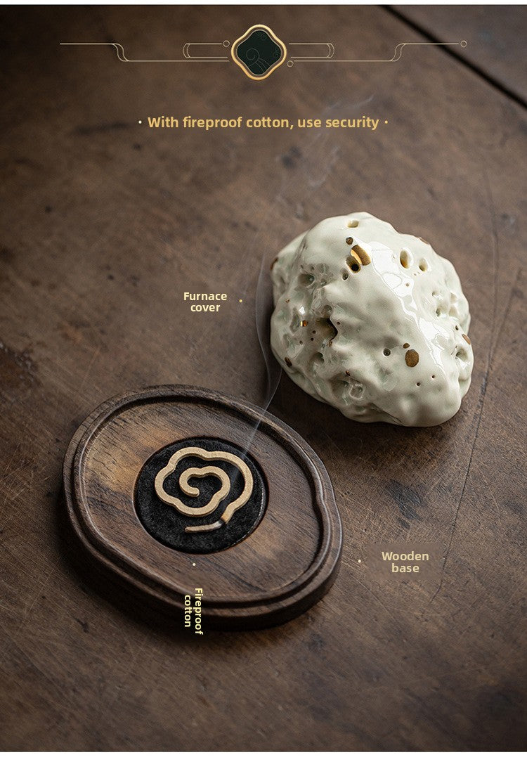 zensoullab Creative Ceramic Taihu Stone Small Incense Burner Home Indoor Aromatherapy Burner Zen Study Tea Room Incense Ornament Decoration