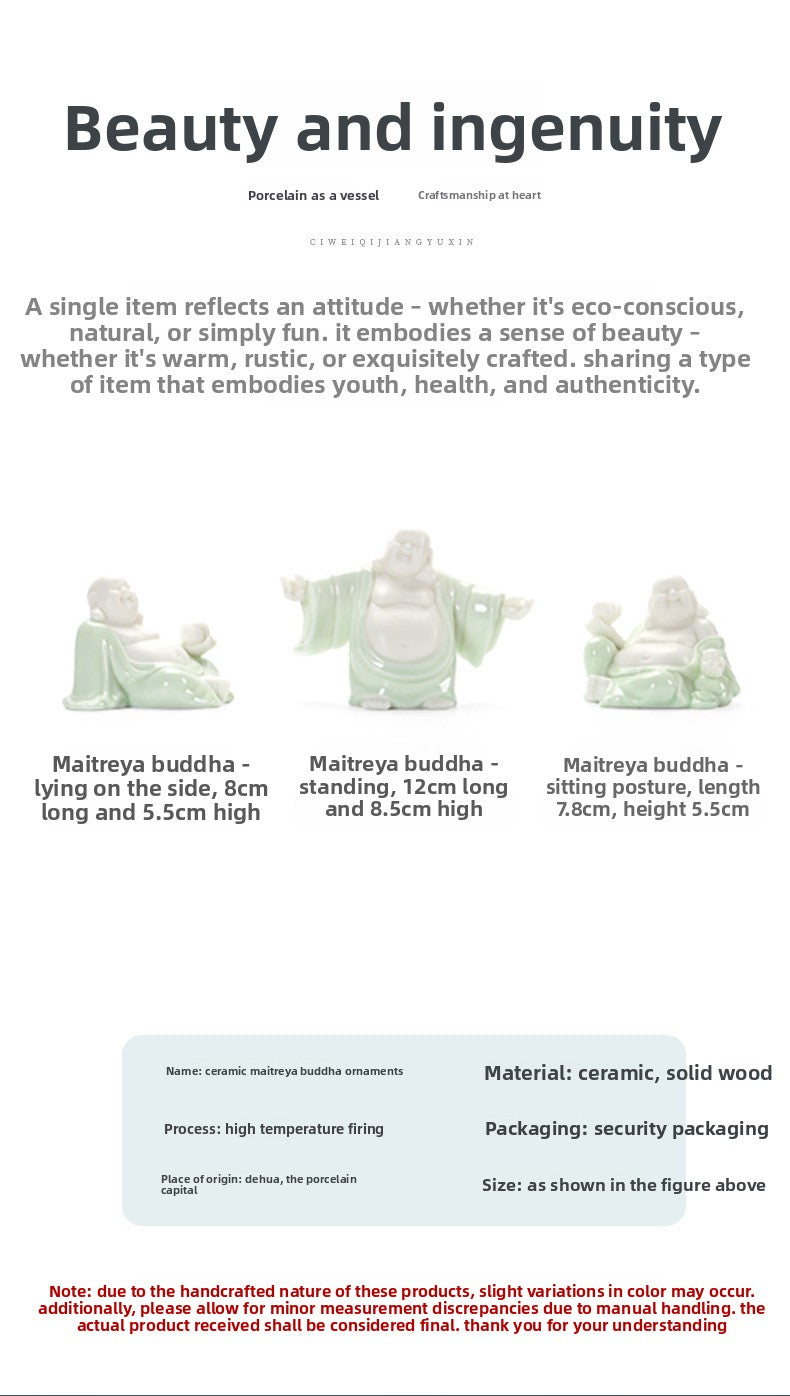zensoullab Ceramic Fortune Maitreya Buddha Statue Big Belly Laughing Buddha Zen Home Living Room Entrance Hall Display Shelf Car Decoration Ornament