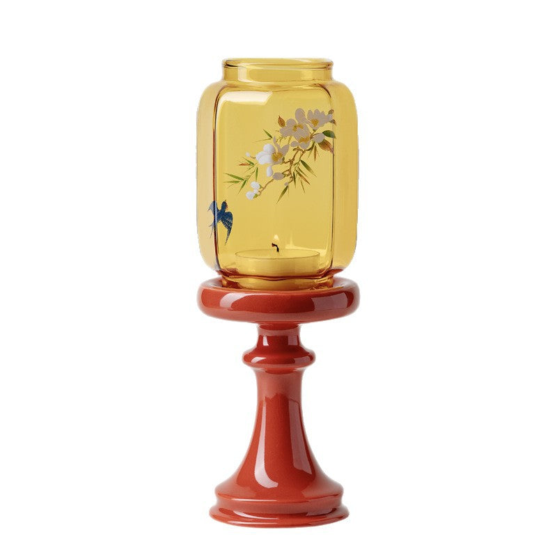 zensoullab Japanese Style Spring Returns to the Forbidden City Red Ming Qing Candle Holder Glass Chinese Style Ornament Candle Candle Holder Tea Room Atmosphere Light Ancient Style