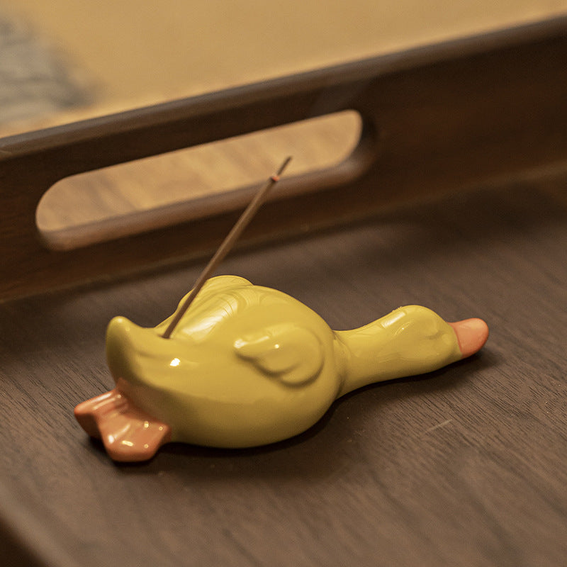 Zensoullab Creative Cartoon Little Duck Ceramic Decoration Soft and Adorable Cure Tea Ornaments Pen Holder Home Indoor Sandalwood Incense Stick Holder Incense Ceremony