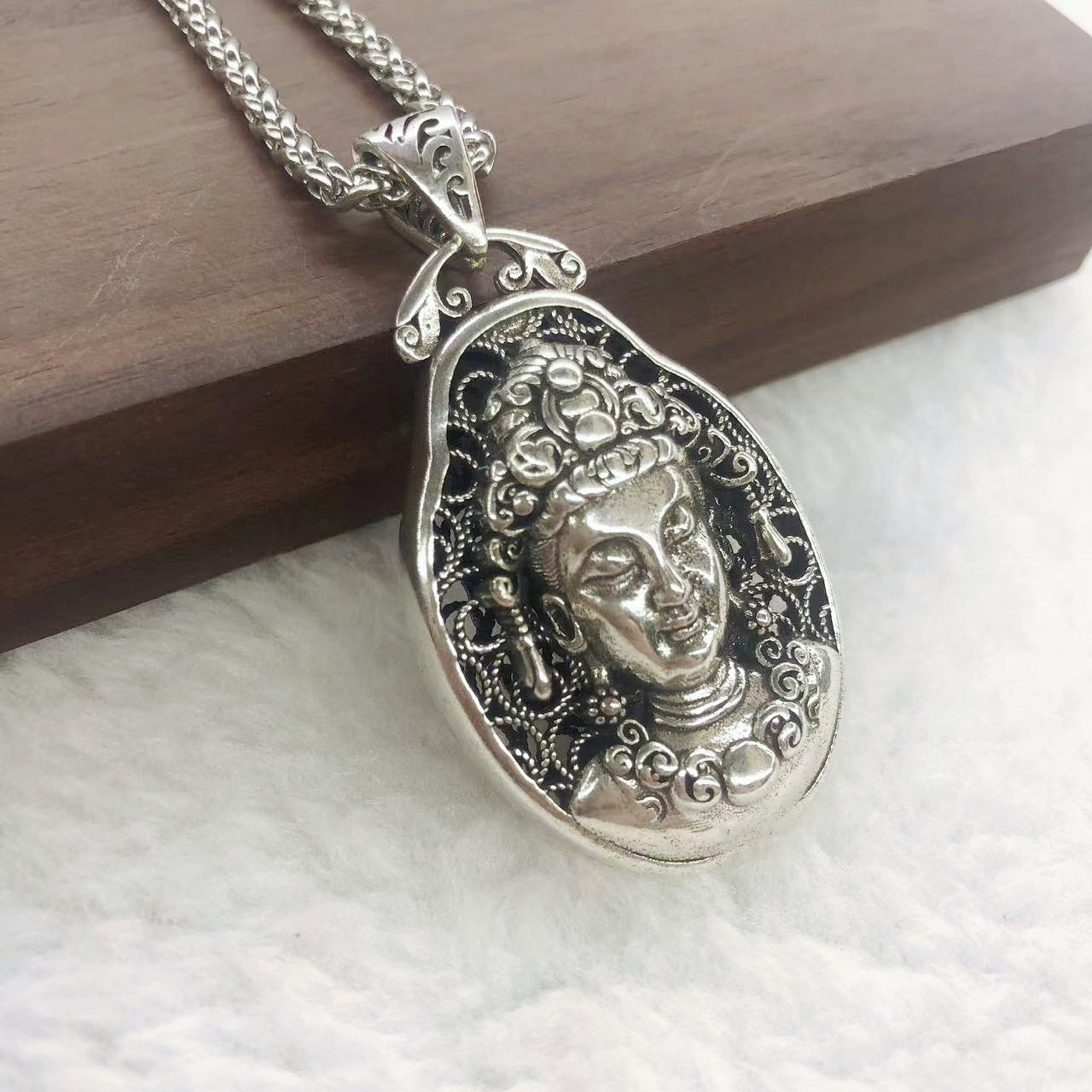 Zensoullab Thai Silver Men's Pendant Guanyin Pendant Distressed Long Ethnic Style Six Words Mantra Virgin Vintage Handmade Buddha