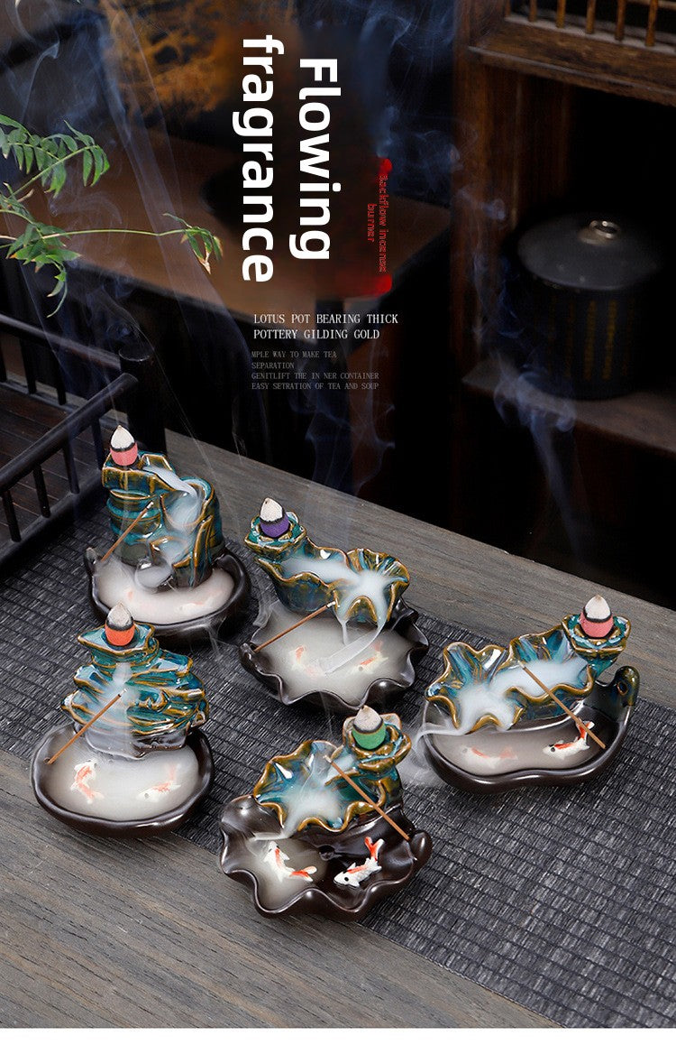 zensoullab Backflow Incense Burner Creative Home Decor Ceramic Burner Craft Pisces Backflow Kiln Change Ornamental