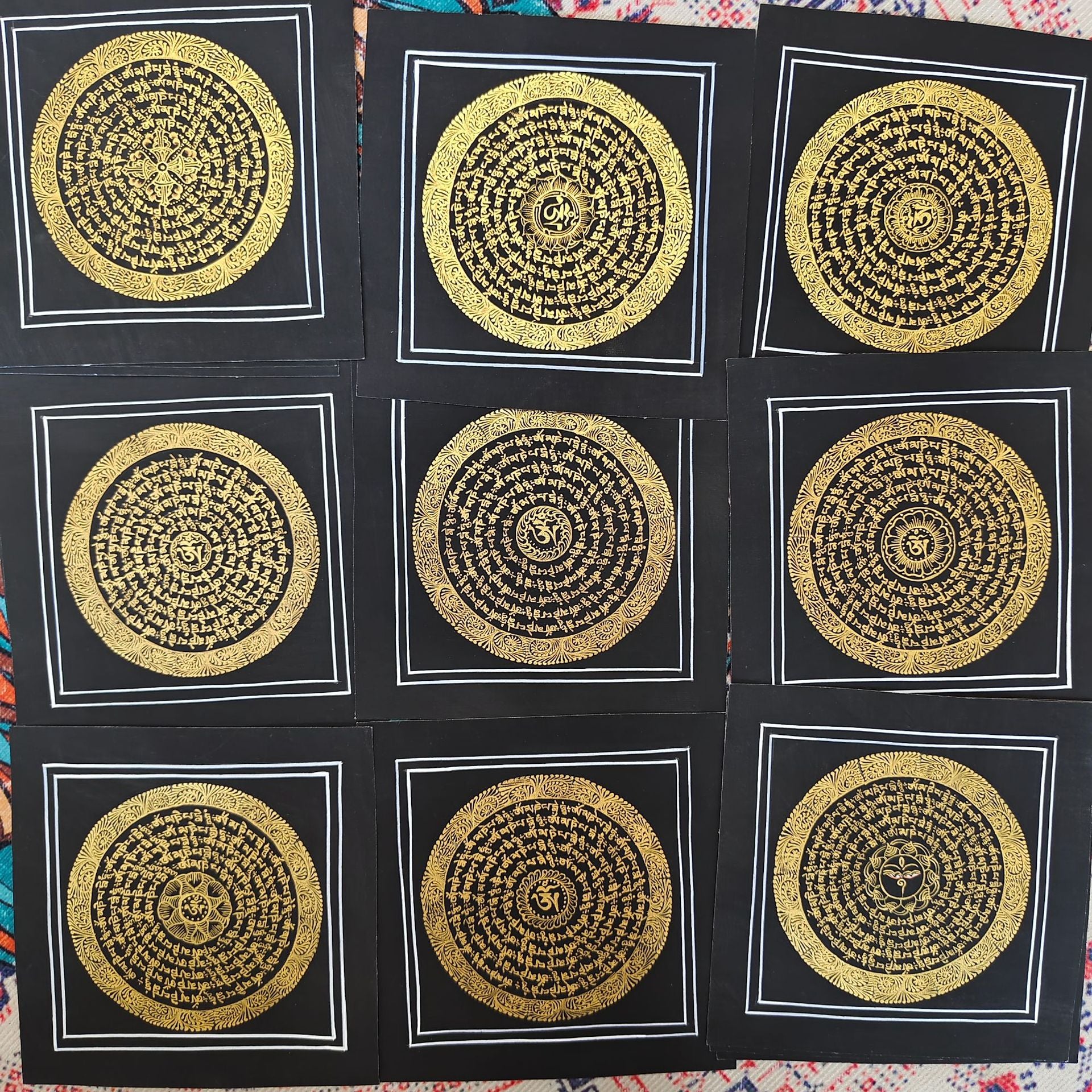 zensoullab Nepal Hand-painted Black Gold Sutra Thangka Tibetan Six-word Mantra Mandala Entrance Living Room Decorative Hanging Painting