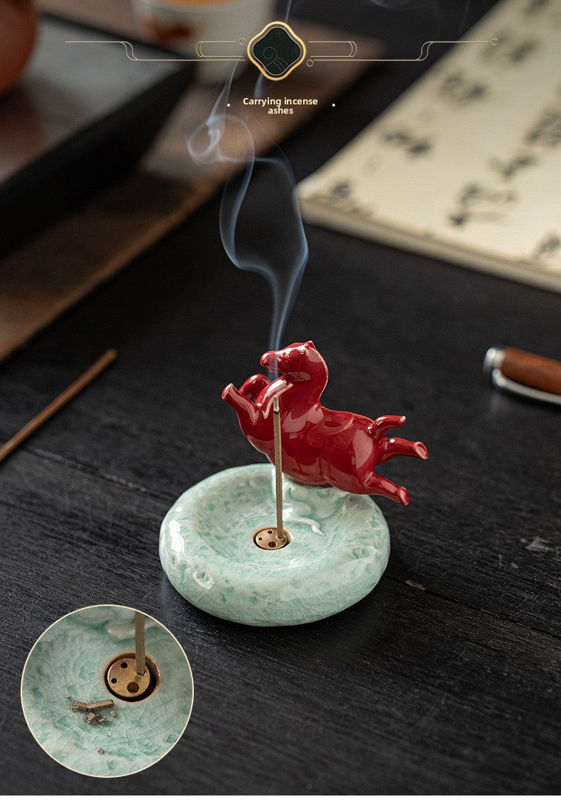 zensoullab Ceramic Small Tang Horse Incense Burner Creative Incense Holder Home Indoor Aromatherapy Burner Sandalwood Agarwood Incense Holder Incense Device