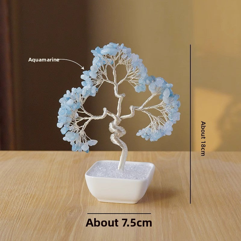 zensoullab Natural Aquamarine Crystal Raw Stone Tree of Life Wealth-Attracting Desktop Office Ornament Crystal Craft
