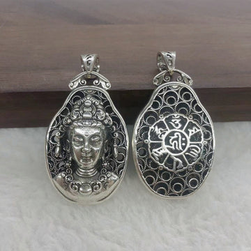 Zensoullab Thai Silver Men's Pendant Guanyin Pendant Distressed Long Ethnic Style Six Words Mantra Virgin Vintage Handmade Buddha