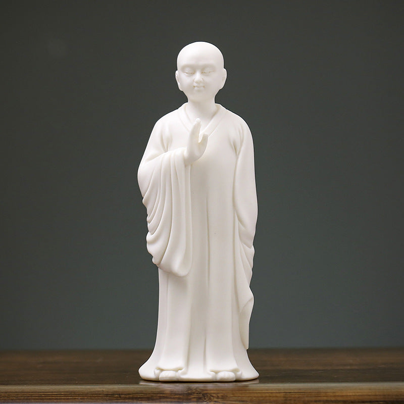 zensoullab Zen White Porcelain Little Monk Figure Chinese Style Ceramic Little Novice Creative Tea Room Home Living Room Entrance Decoration Ornament