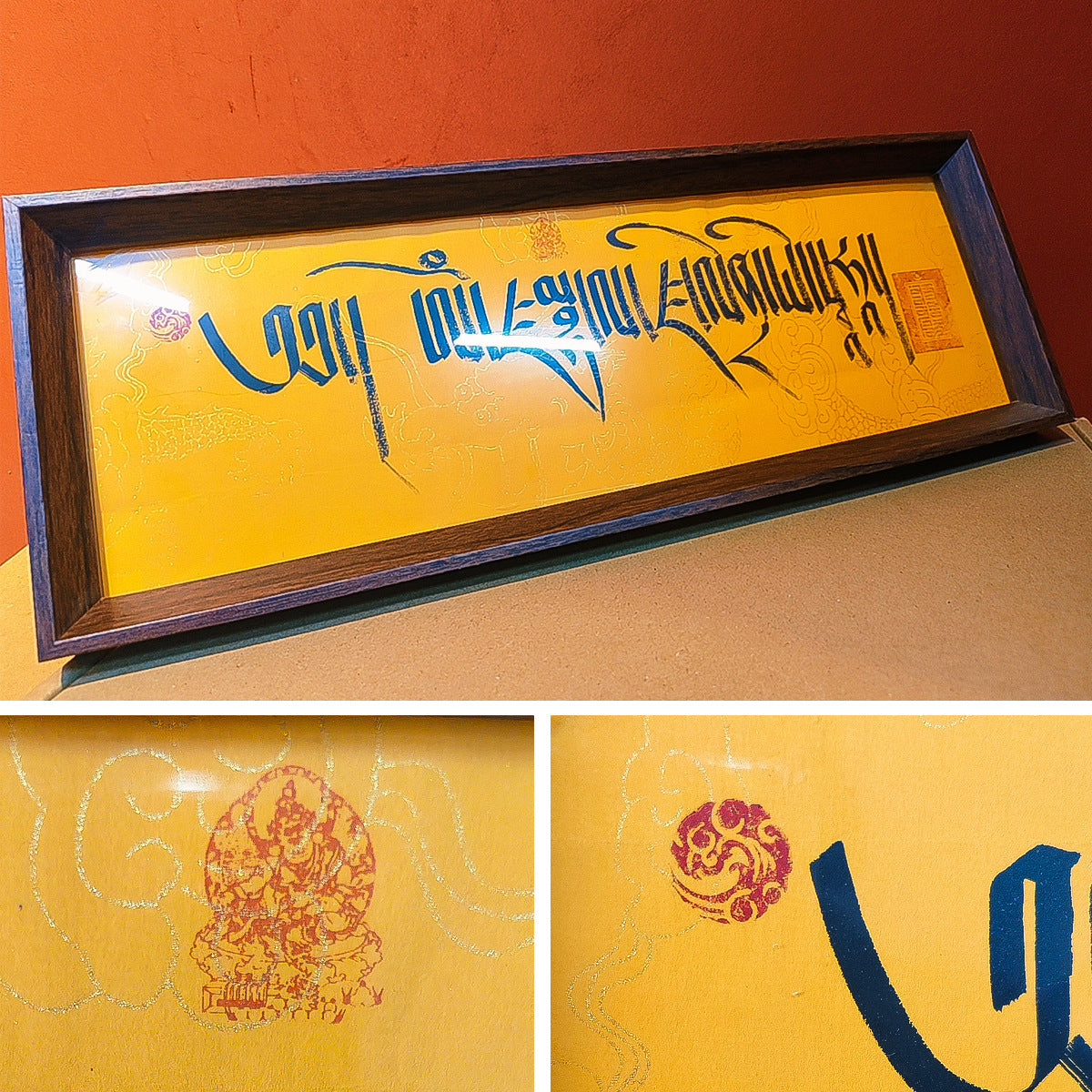 zensoullab Tibetan Hand-painted Thangka Yellow God of Wealth Zaki Ram Manjushri Mantra Scripture Tabletop Hanging Painting Calligraphy Decoration Ornament