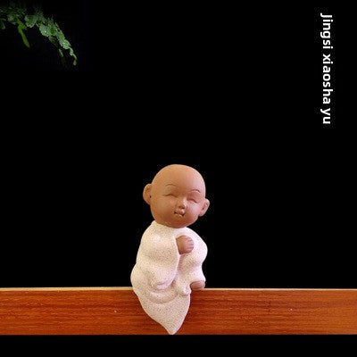 zensoullab Mini Cute Purple Clay Little Monk Tea Pet Ceramic Four Little Sha Mi Succulent Plant Decoration Creative Home Ornament