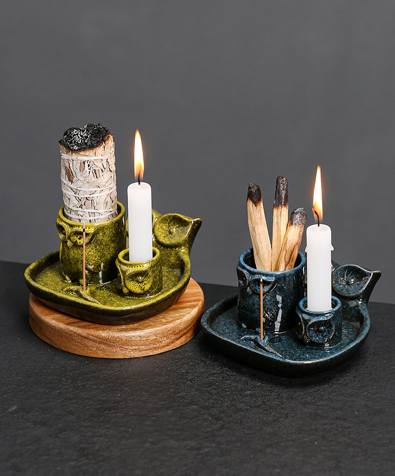 Kiln-Transformed Ceramic Candle Tray American Owl Sage Peruvian Sacred Wood Burning Stand Incense Holder Incense Seat
