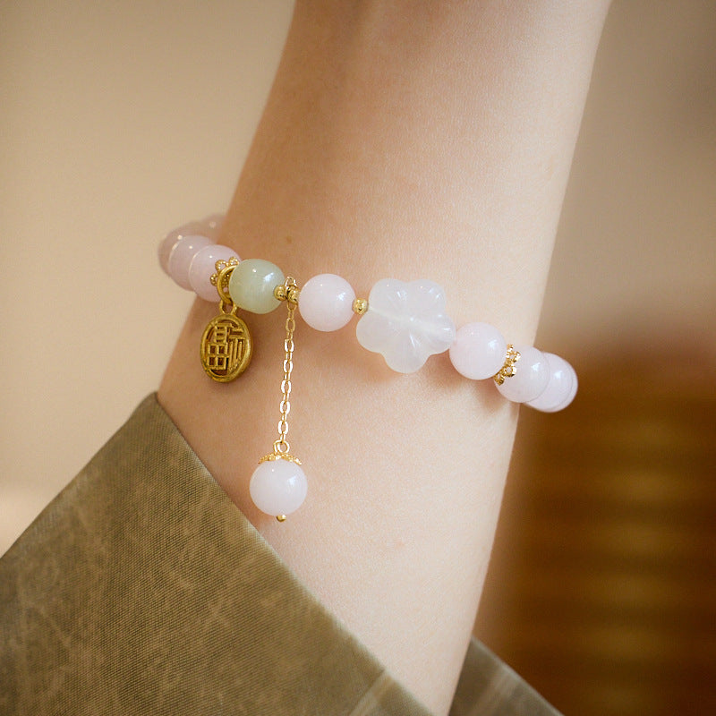 Zensoullab Original Pink Crystal Bracelet Female Peach Blossom Blossoming Pink Girl Crystal Bracelet New Chinese Ancient Style Blessing Card Bracelet