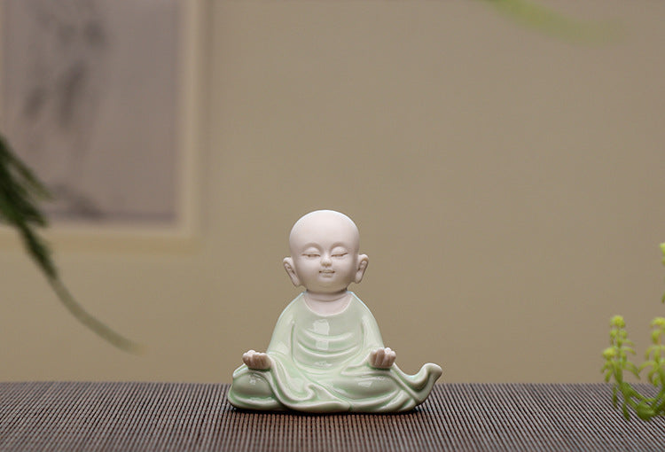 zensoullab Creative Boutique Ceramic Zen Character Little Monk Tea Pet Tea Tray Accessories Celadon Little Novice Home Decor Ornament