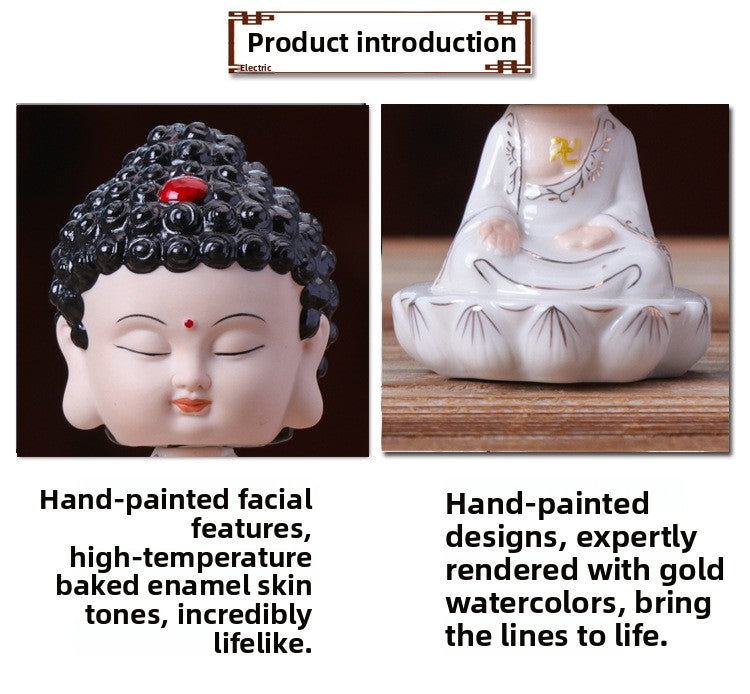 zensoullab Premium Creative Bobblehead Figurine Desktop Ornament Hand-painted Small Ornament Tathagata Peace Buddha Car-mounted Chinese Home Decoration