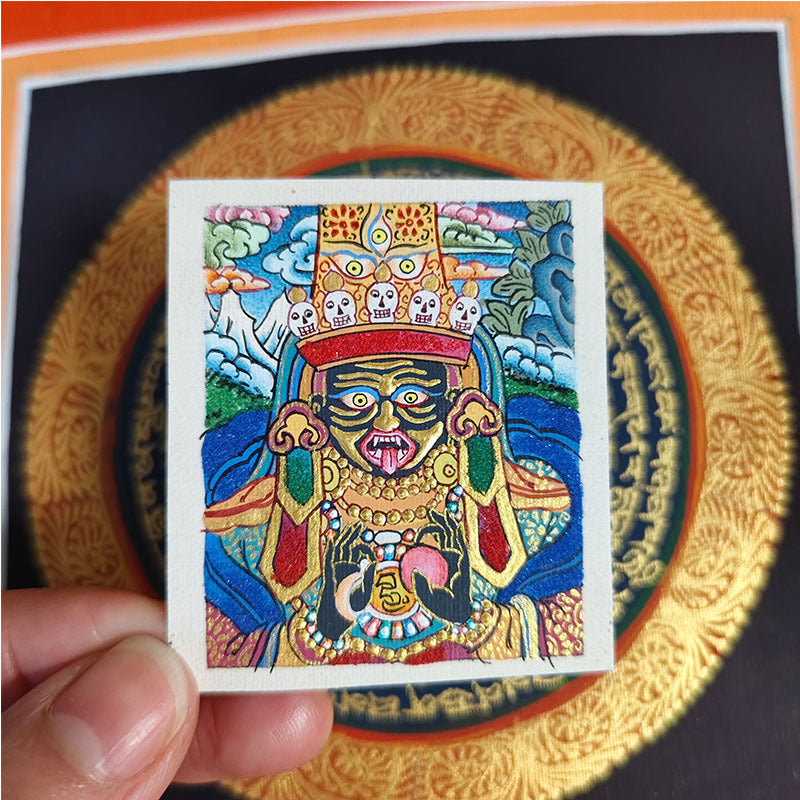 zensoullab Nepal Hand-painted Zaki Ram Female God of Wealth Rejong Tibetan Thangka Painting Core God of Wealth Card Amulet Portable