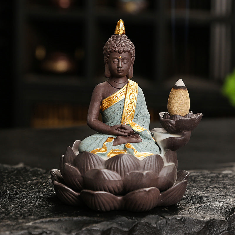 zensoullab Purple Clay Ceramic Lotus Base Thai Buddha Backflow Incense Burner Hot Selling Backflow Incense Offering Incense Burner Sandalwood Incense