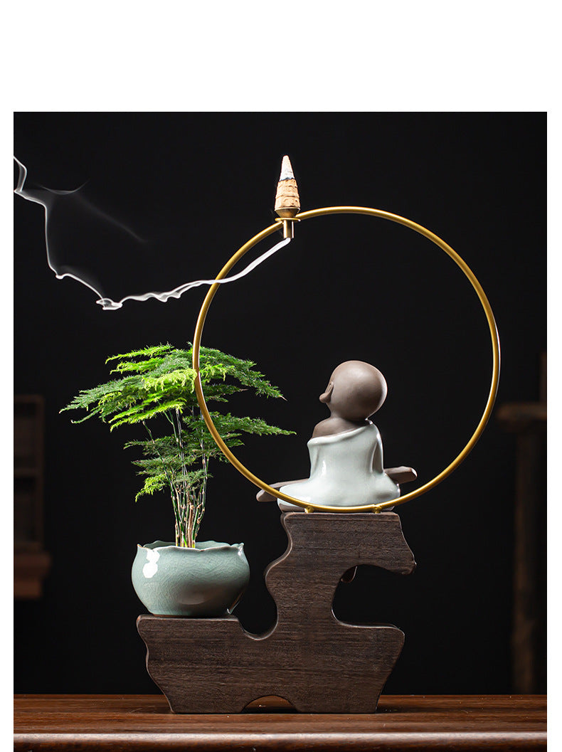 zensoullab Zen Style Backflow Incense Burner Ornament Sha Mi Monk Chinese Style Home Living Room Office Potted Incense Burner Gift