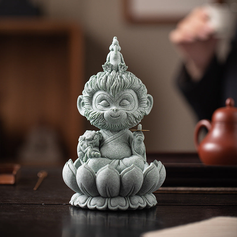 zensoullab Zen Style Chinese Qingsha Cultural Creative Great Sage Wukong Desktop Ornament Creative Home Living Room Fish Tank Landscaping Decoration Display