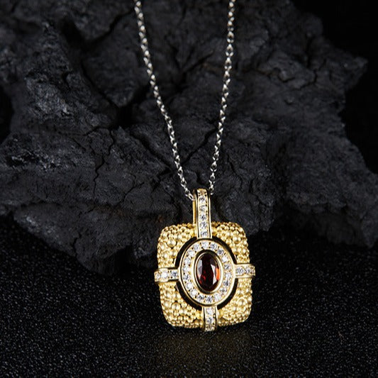 zensoullab Niche Personality Design Colorful Gemstone Necklace for Women S925 Sterling Silver Natural Garnet Gemstone Pendant Light Luxury High-end Feel
