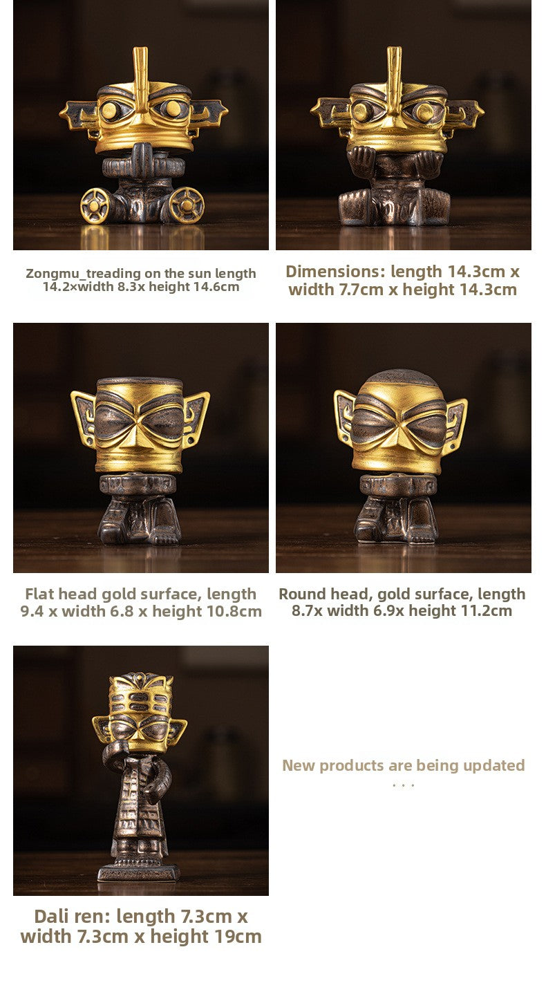 zensoullab National Trend Cultural Creative Ceramic Sanxingdui Zongmu Standing Figure Gold-Faced Ornament Home Living Room Tea Room Desktop Decoration