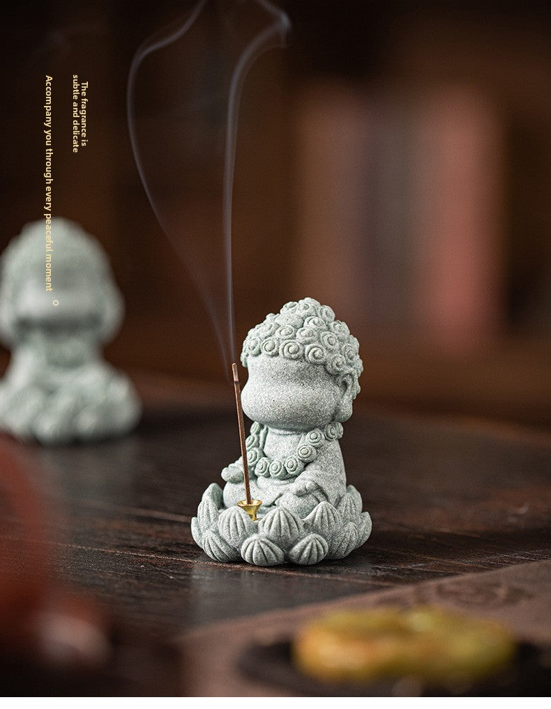 zensoullab Zen Style Chinese Qingsha Cultural Creative Four Small Buddha Incense Holder Incense Stand Incense Tray Tea Pet Living Room Indoor Tea Ceremony Aromatherapy Burner