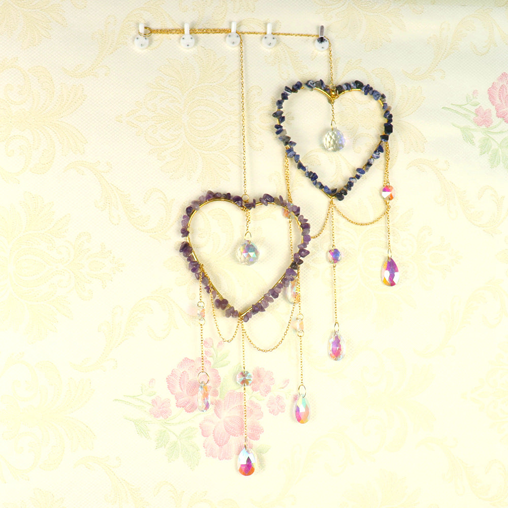 zensoullab Natural Raw Stone Crystal Wind Chime Sun Catcher Heart Hanging Holiday Home Decoration