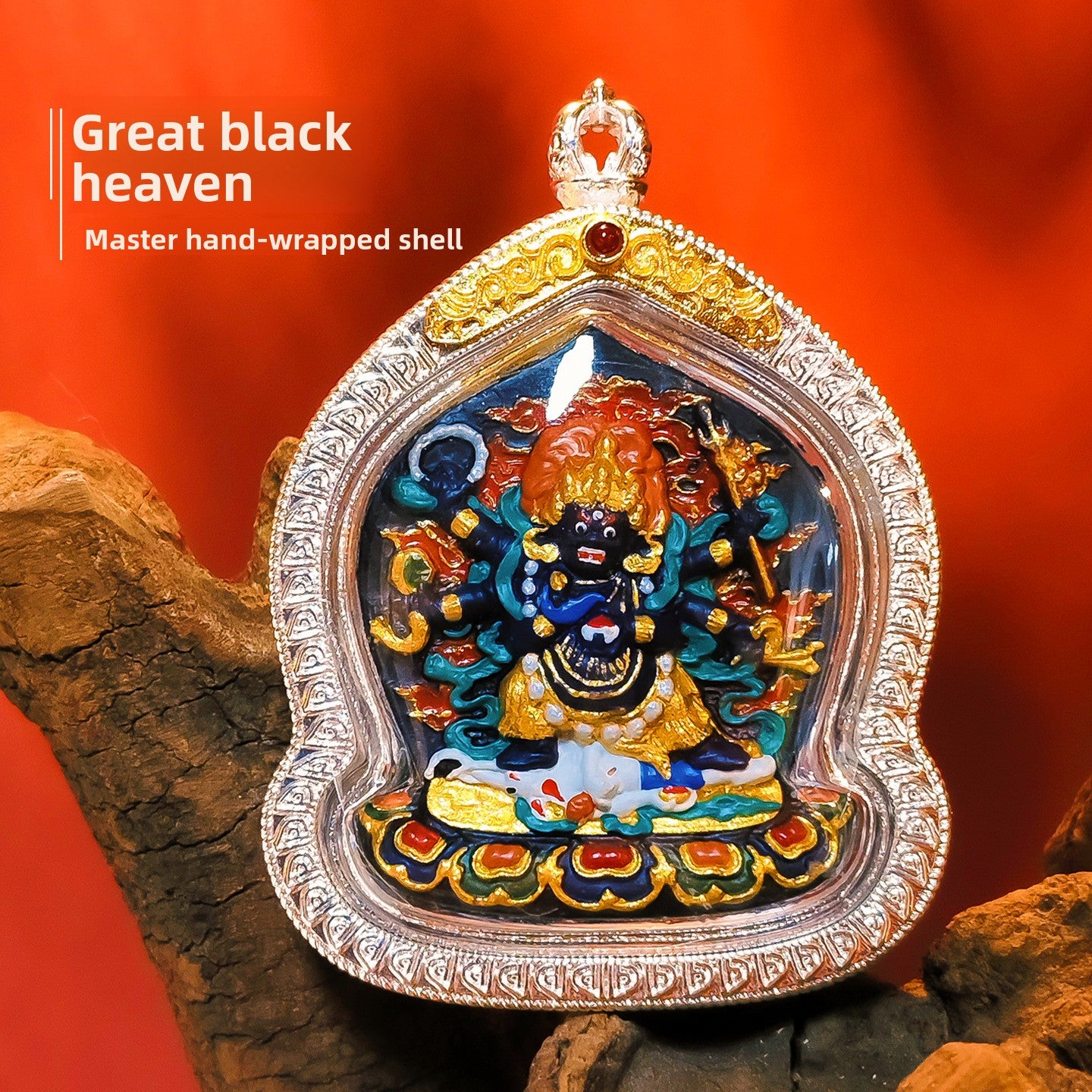 zensoullab Hand-painted Rubbing Thangka Three-dimensional Painted Black God of Wealth Gawu Box Pendant Necklace Zakiram Buddha Amulet