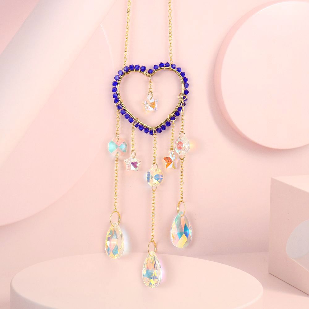 zensoullab Handmade Silk Wrapped Heart-Shaped Crystal Sun Catcher Curtain Hanging Decoration Garden Ornament