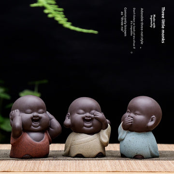 zensoullab Creative Boutique Purple Clay Three Little Monk Tea Play Tea Pet Ornament Ceramic Zen Little Novice Figure Home Decor