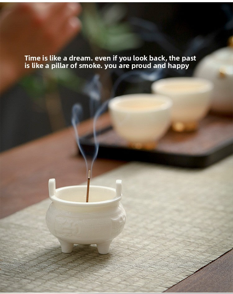 zensoullab Chinese Style Mini Ceramic Incense Burner Tea Room Home Worship Three-legged Incense Burner Portable Incense Holder Incense Ceremony Zen Small Ornament