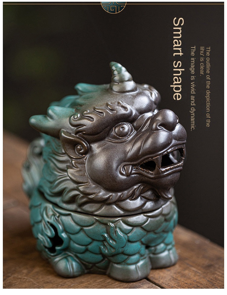 zensoullab Kirin Incense Burner Wealth-Attracting Divine Beast Agarwood Sandalwood Tea Table Home Indoor Incense Ceremony New Chinese Zen Ceramic Ornament