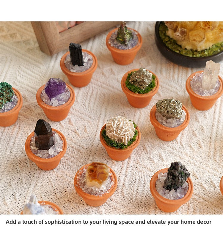 zensoullab Natural Crystal Raw Stone Mineral Pot Ornament Crystal Gemstone DIY Simulation Potted Plant Home Desktop Car Ornament