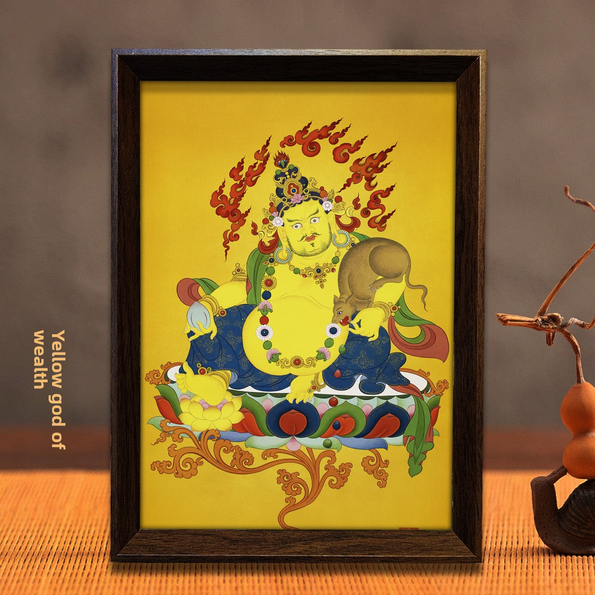 zensoullab Thangka Yellow God of Wealth Mahakala Buddha Statue Hanging Painting Desktop Display Guanyin Bodhisattva Wealth Attraction Entrance Decoration Painting
