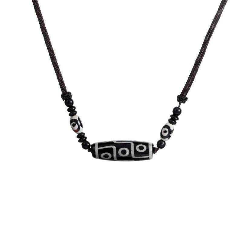 zensoullab New Chinese Style Nine-Eyed Dzi Bead Necklace for Men and Women Simple Versatile High-End Ethnic Style Niche Design Adjustable Necklace